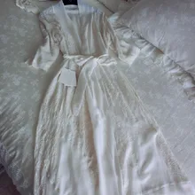 Модная Летняя женская белая длинная одежда для сна королевская ночная рубашка с вышивкой принцесса тонкая ночная рубашка Шелковая пижама домашняя одежда