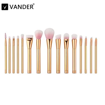 

Vander Professional Rose Gold 15Pcs Makeup Brushes Set Foundation Powder Concealer Cosmetics Kabuki Maquiagem Tools Kit Violet