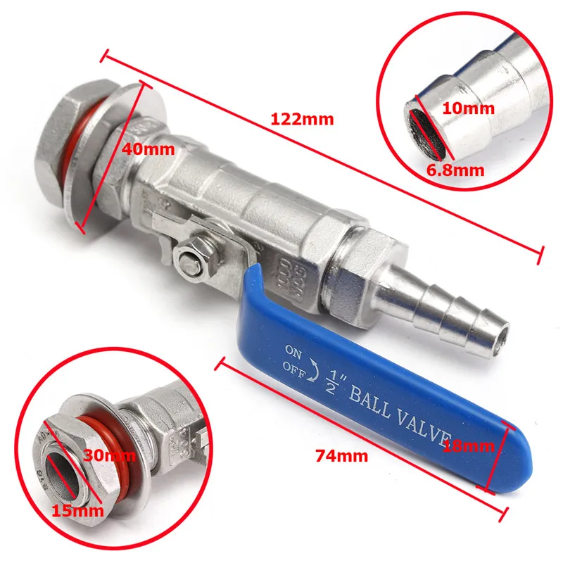1/" из нержавеющей стали бесшовный компактный шаровой клапан& Барб-сосуд для домашнего варения пива горшок из нержавеющей стали бесшовный шаровой клапан