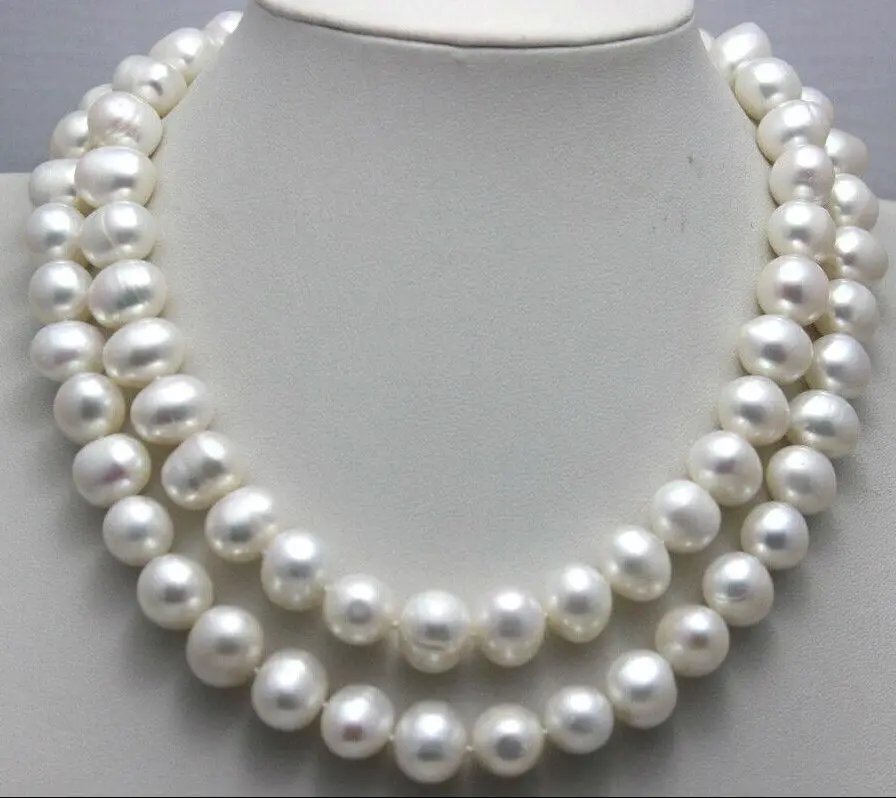

HOT## Wholesale > 33" HUGE 11-12MM NATURAL SOUTH SEA GENUINE WHITE PEARL NECKLACE GOLD CLASP