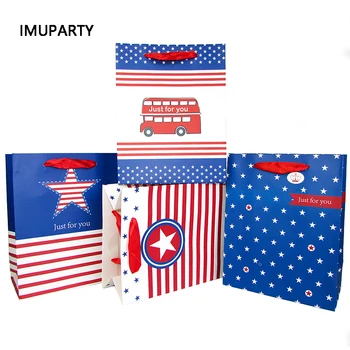 

12pcs America Flag Design Paper Gift Bags Kids Birthday Party Favors Packaging Bag Red Striped Star Gift Boxes for Guests