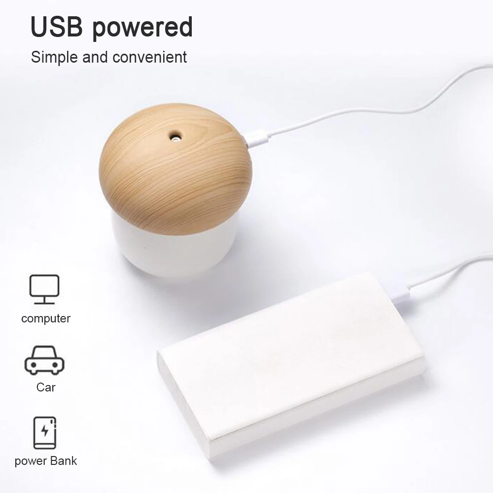 Portable USB Spray Humidifier LED Night Light For Car Office Mushroom ABS Wood Grain Christmas Home Decor Atmosphere Sleep Lamps (15)