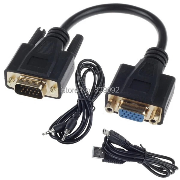 Mini VGA Male to HDMI Converter Adapter w/ USB PC VGA Video 3.5mm Audio