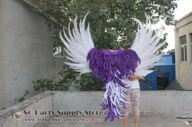 Пользовательские роскошные фиолетовые белые крылья Ангела из перьев для сцены косплей реквизит высокого качества Редкие перья EMS