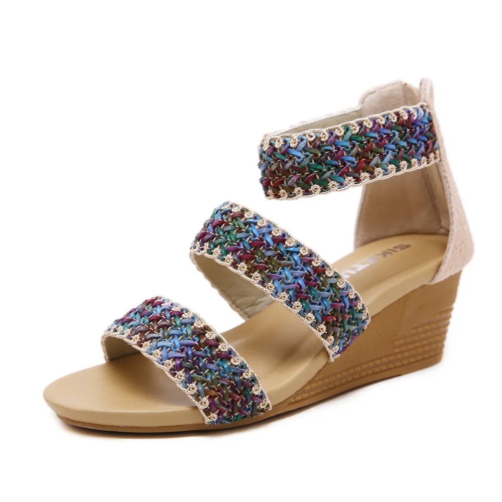 

LEMAI Women Gladiator Sandals Summer New Woman Fashion Platform Mid Heels Open Toe Wedge Sandals Soft Leather Sexy Casual Shoes