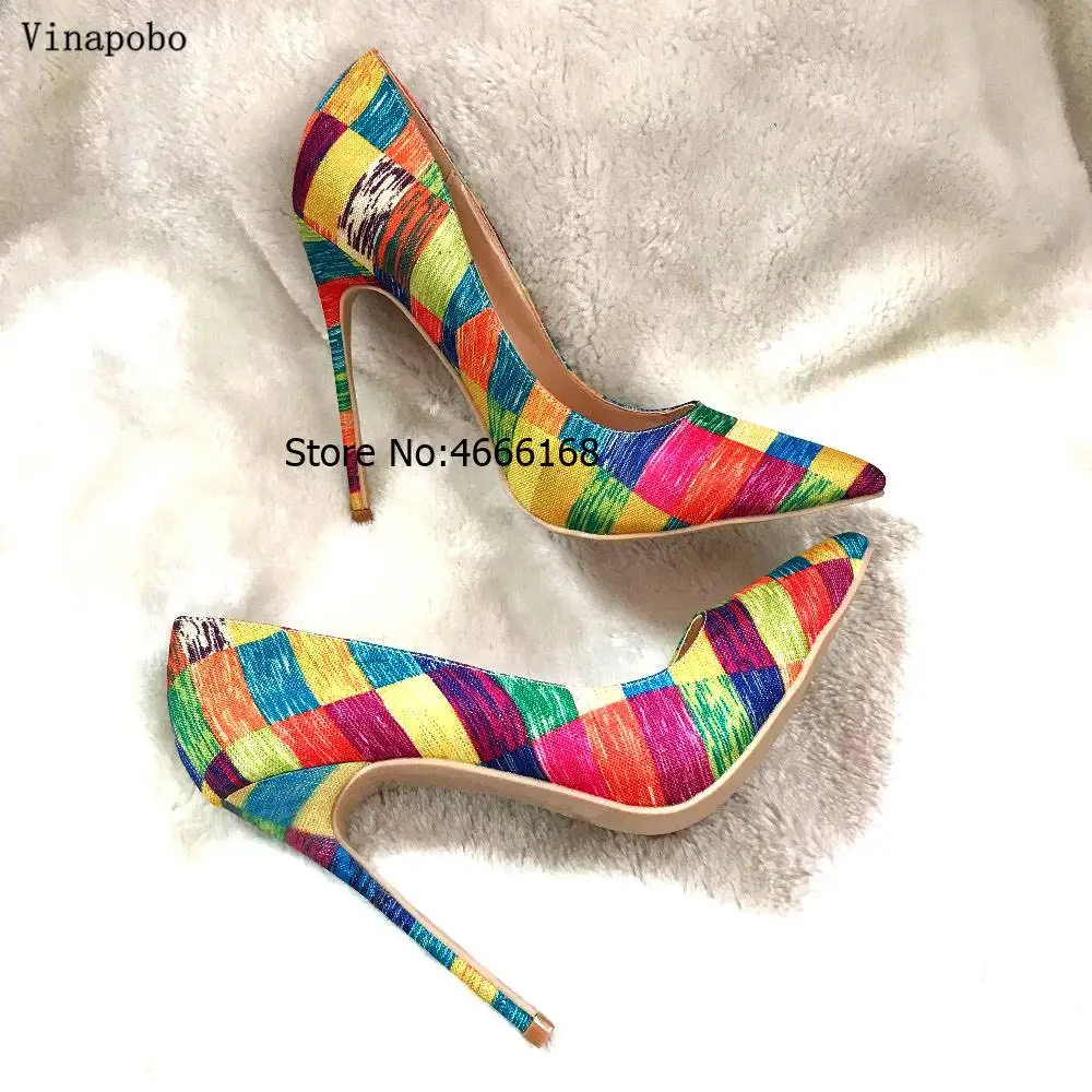 Vinapobo 12/10/обувь на высоком каблуке 8 см; цветные с принтом радуги острый носок высокий каблук-шпилька женская свадебная обувь для невесты женские туфли-лодочки