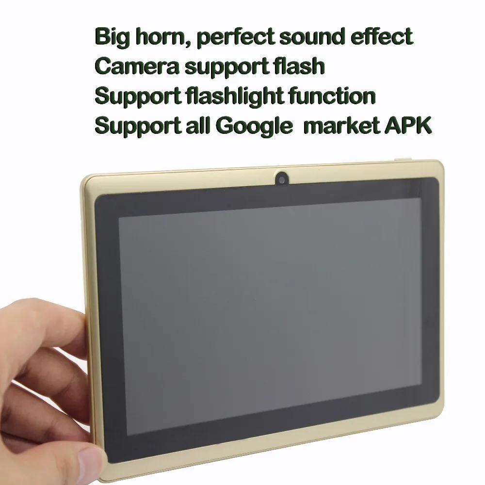 Big speaker Strengthen Volume 7 inch Android Tablet pc 1GB Rom 16GB Ram Dual Camera Quad Core Gold Color Support Google Play