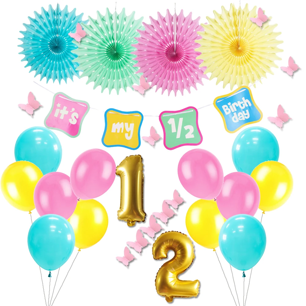19pcs 1/2 Birthday Party Decoration It's My Banner Foil Number Balloons 6 Months Half Year Baby Girl Boy Rainbow Decor