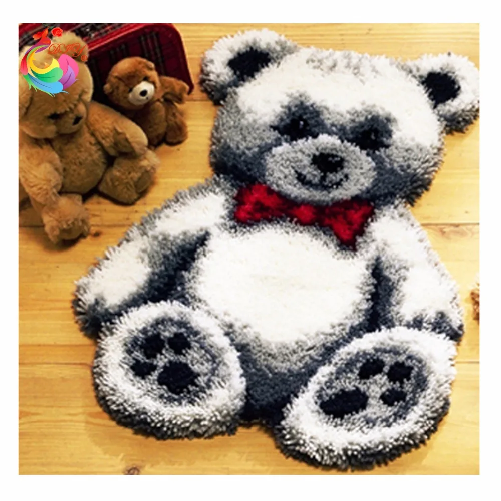 

Carpet embroidery Unfinished Crocheting Rug Yarn Cushion Embroidery Carpet Cartoon Bear DIY Mat Needlework Latch Hook Rug Kit