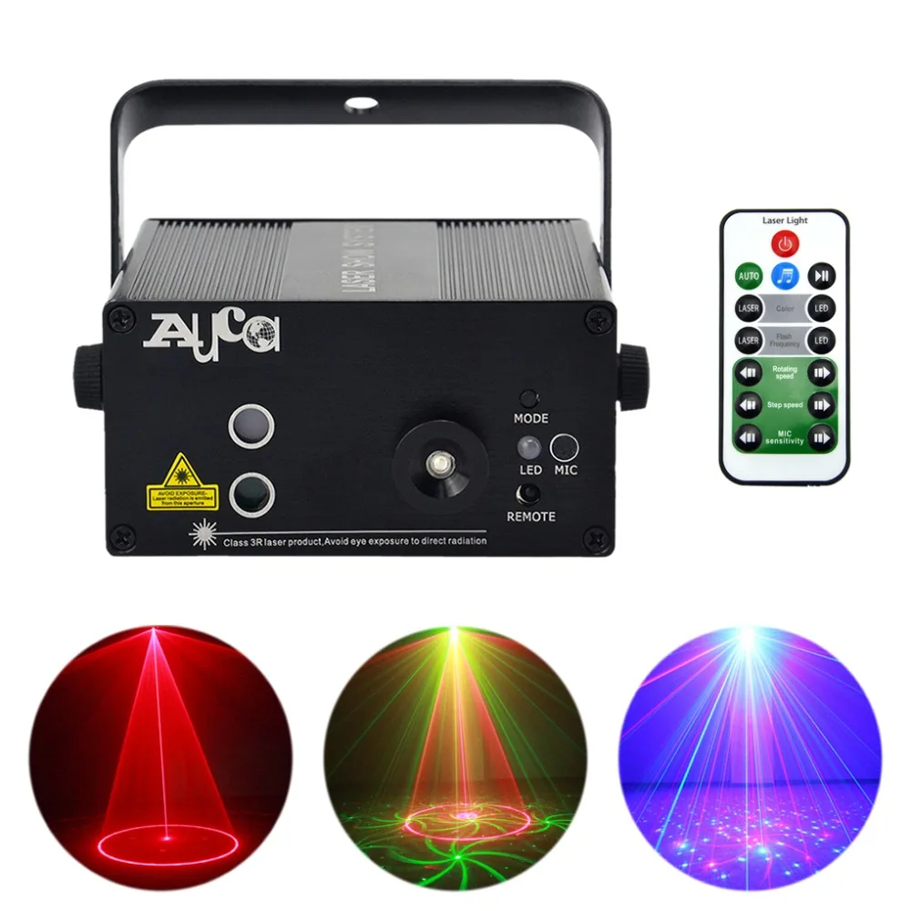 

AUCD Remote Mini 24 Red Green Gobos Laser Effect Projector 3W Blue LED Light Wedding DJ Party Show Club Stage Lighting L24RG