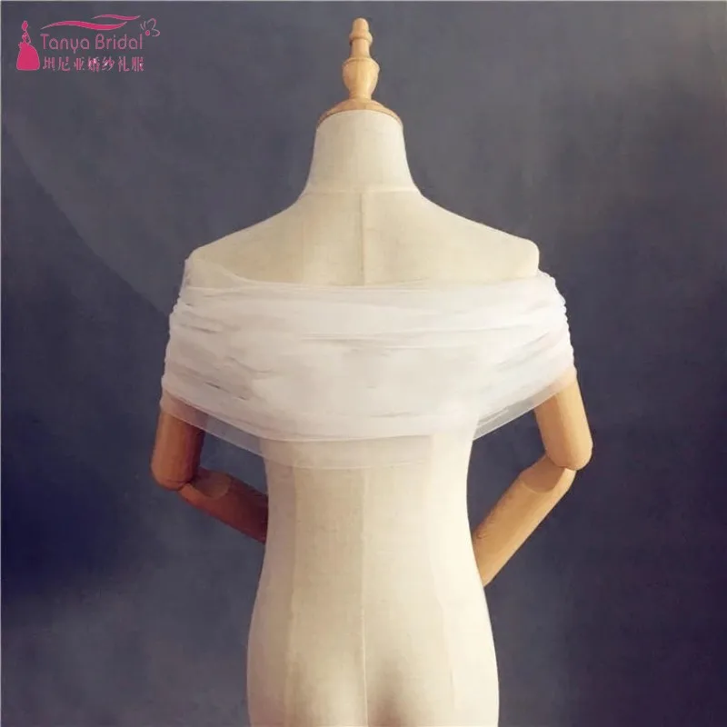 Simple Wedding Shawl Tulle Ruffle Shrugs For Women Summer Bridal Bolero Event White Wraps In Stock Accessories DQG258