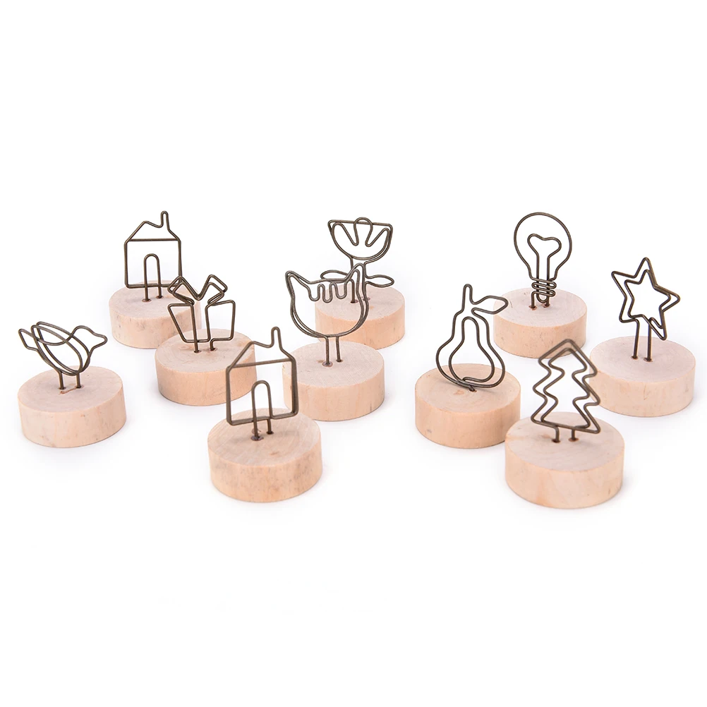 

1 PCS 9 styles Wooden Small Clamps Stand Ornament Home Decoration Natural Wood Memo Pincer Clips Paper Photo Clip Holder