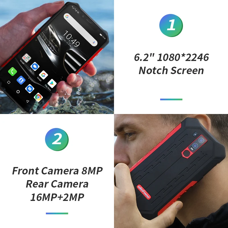 Ulefone Armor 6E IP68 Водонепроницаемый 6," Смартфон Android 9,0 Helio P70 4 Гб 64 ГБ с функцией распознавания лица NFC Беспроводное зарядное устройство для мобильного телефона