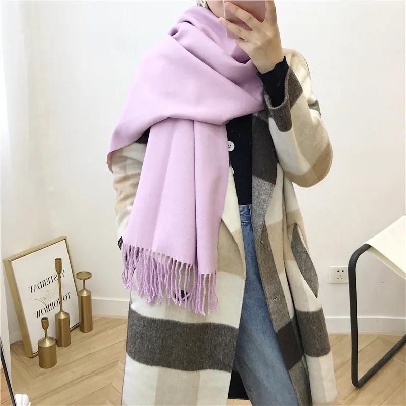 Female new 10 colors tassel scarf monochrome double-sided warm shawl imitation cashmere bib