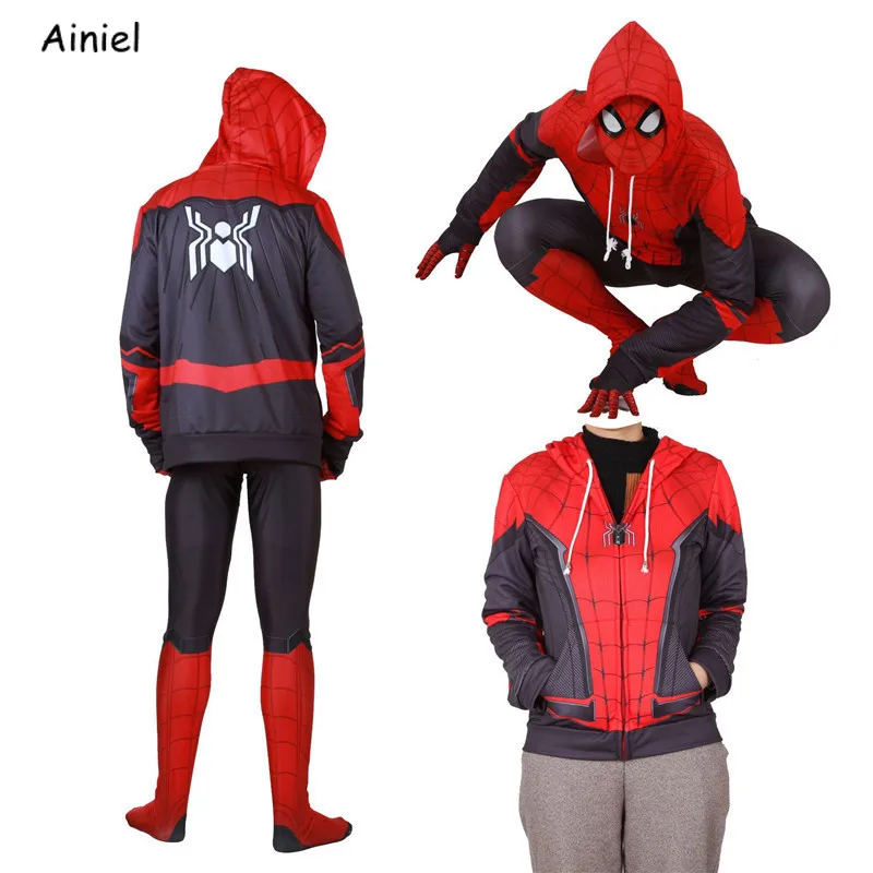 

Spider Man Far From Home Peter Parker Spiderman Cosplay Super Heroes Hoodie Sweatshirt Zipper Top Coat Hooded Hoodies Kids Adult