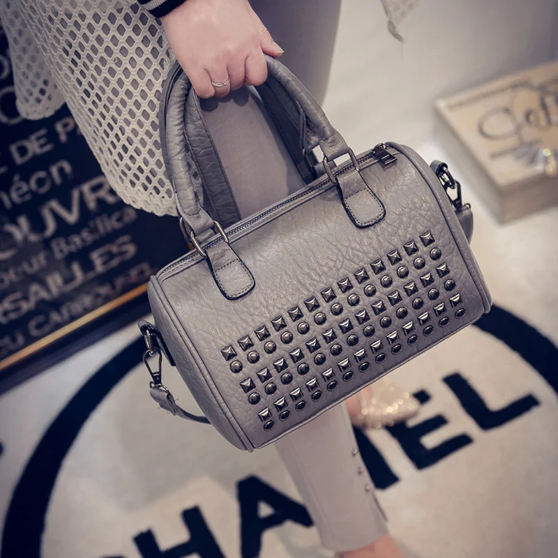 Female Bags 2016 Spring Summer Fashion Handbag Fashion BOSS Water Washed Leather Rivet Messenger Bag