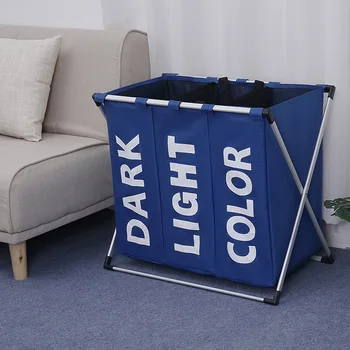 

Environmentally laundry basket Separated Oxford hamper waterproof toilettas hamper 3 grids Foldable Oxford Storage laundry bag