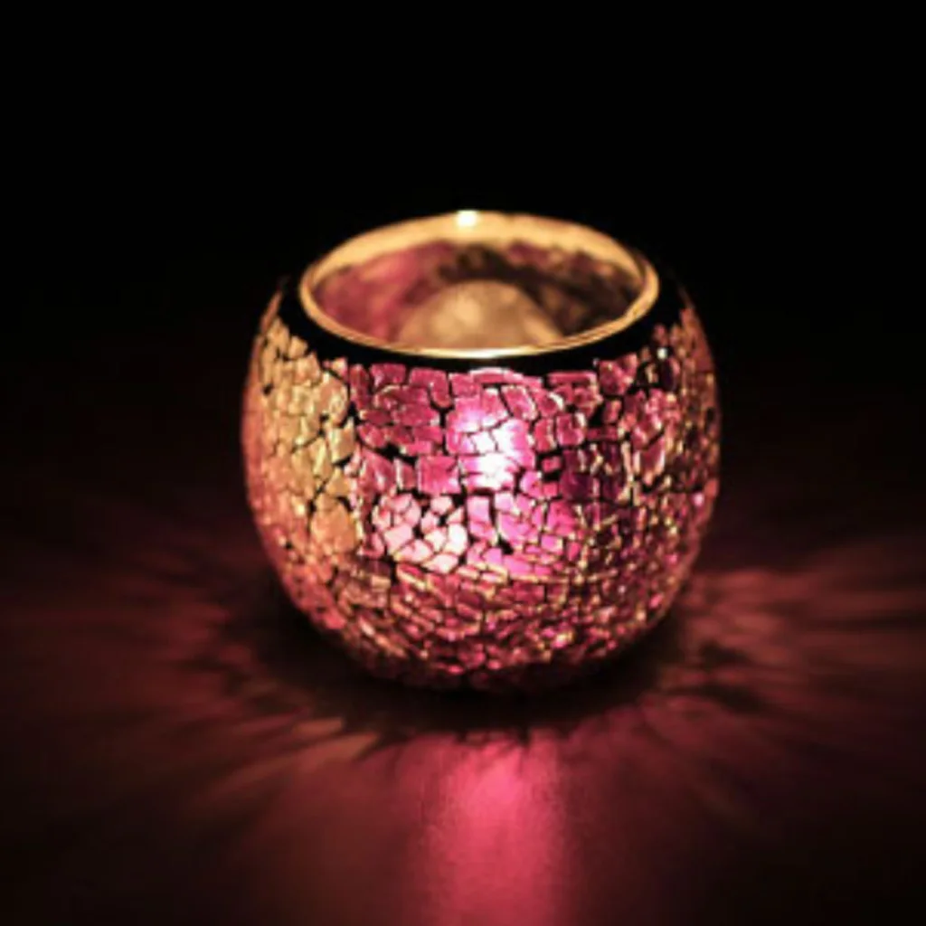 2 Pieces Home Decor Window Desk Top Glow Mosaic Candleholder Candlestick Bowl