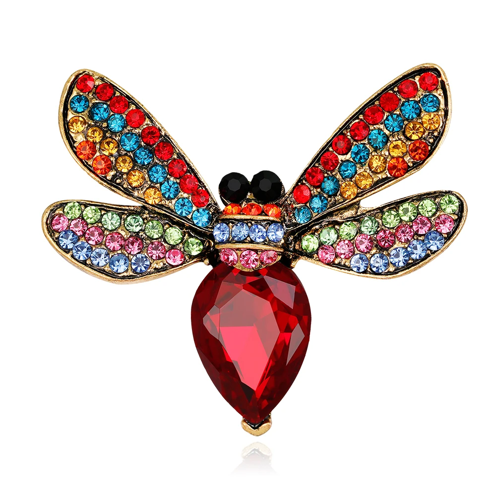 

Natural animal Bee Brooches For women wedding Brooch red yellow Crystal Brooches