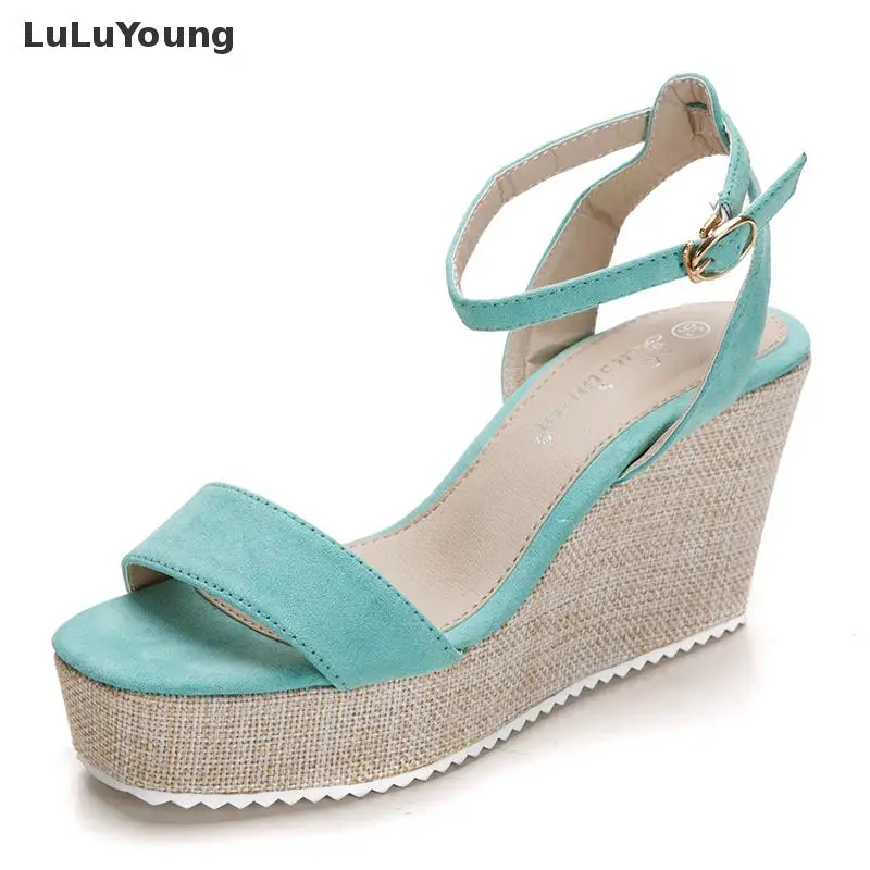 

Women's Fashion Shoes Open-toed Green Wedges Heels Summer Platform Sandals