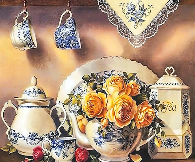 5D DIY мозаики алмаз живопись Чай комплект горный хрусталь вышивка крестом ручной