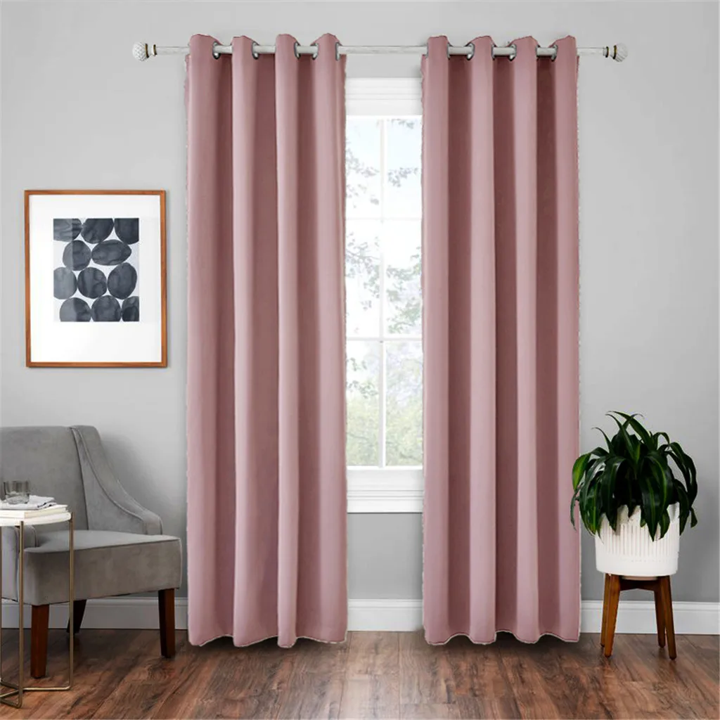 

2Pc/Set High-Precision Blackout Insulation Pink Curtain Thick Lined Grommet Window Curtain Elegant Solid Nordic Style Curtain