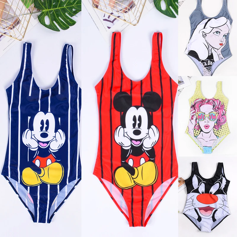 

One Piece Swimsuit Cartoon Print Swimwear Women Bikini 2019 Push Up Bikini Micro Bathing Suit Women Swimsuits Of Large Sizes
