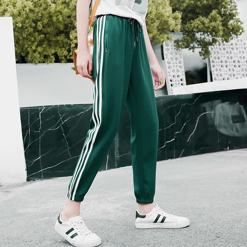 

2018 Summer Women Harem Pants Elastic Waist Casual Harajuku Side Striped Chinese School Uniforms Sweatpants Joggers Trousers
