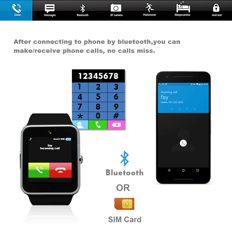 Умные часы для Iphone Bluetooth 2G SIM TF камера PK X6 Z60 2019|Смарт-часы| |