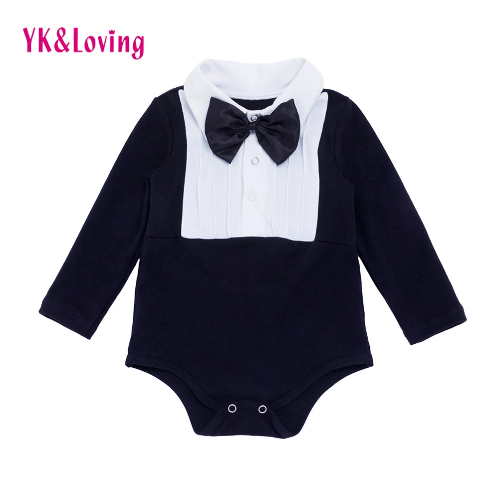 

New Baby Bodysuits Boys Gentleman Style Long sleeve Jumpsuit Boy Bow Tie Suit Baby Newborn Overalls One-Pieces Clothes