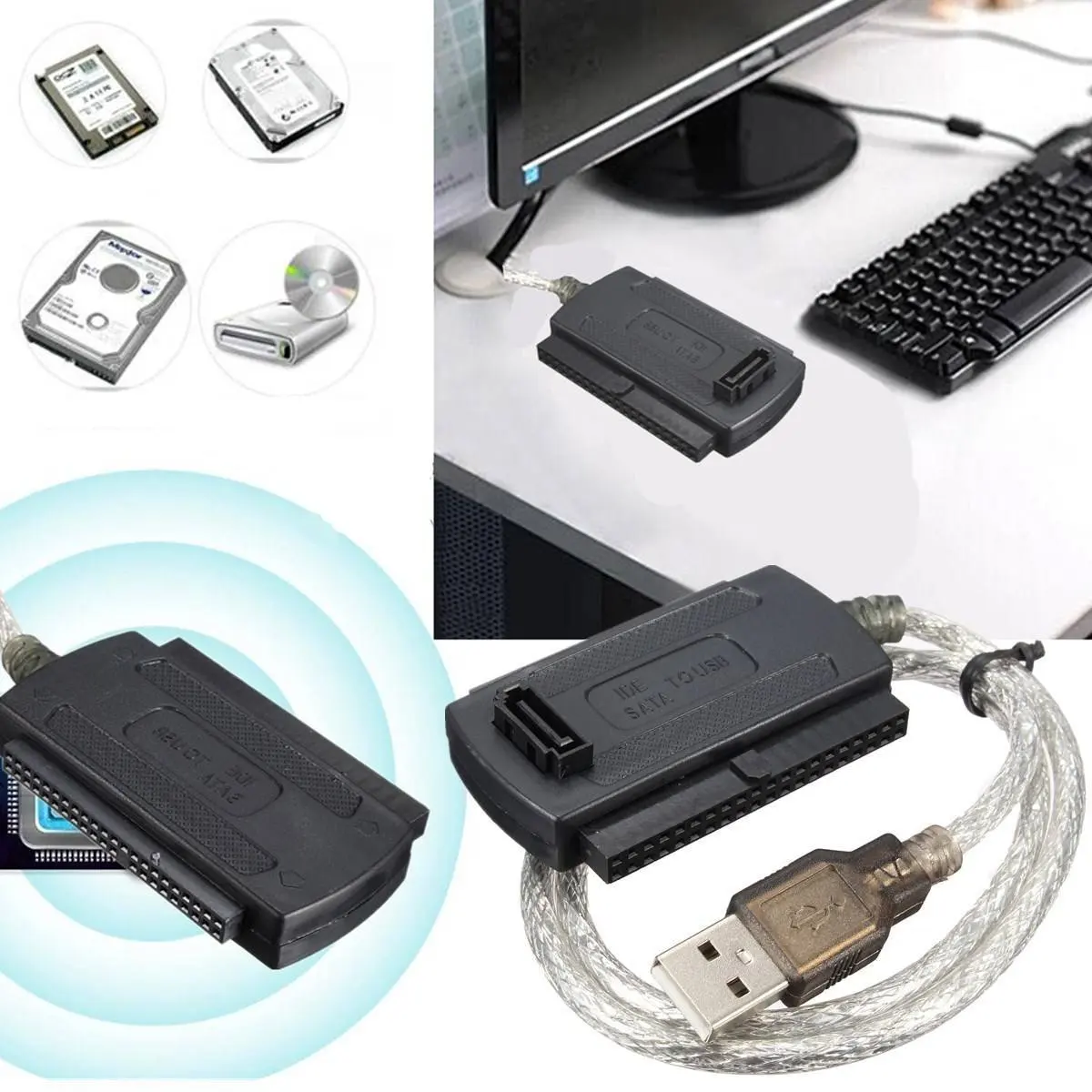 

USB 2.0 Male to IDE SATA 2.5 "3.5" Converter Adapter Cable Hard Drive HDD Black