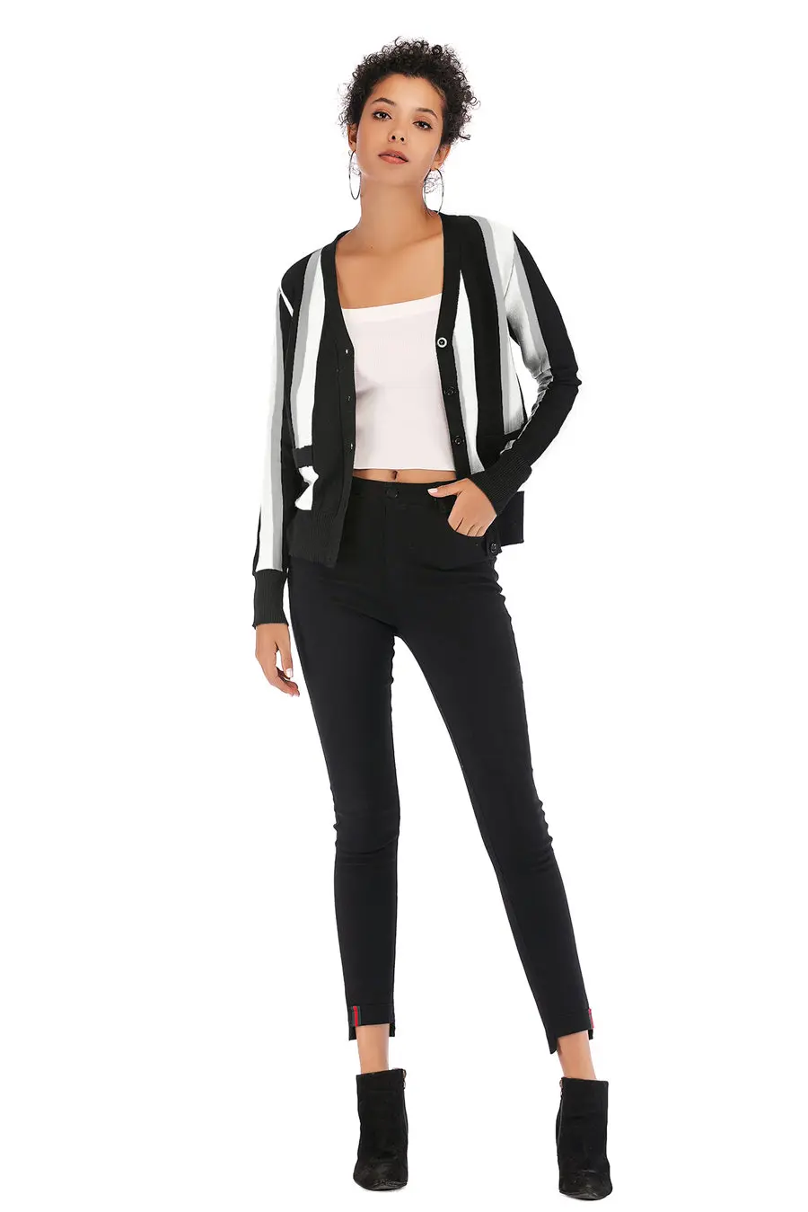 Gladiolus 2018 Autumn Winter Knitted Sweater Women Long Sleeve V-Neck Singer Breasted Pocket Striped Cardigan Women Sweater Tops (10)