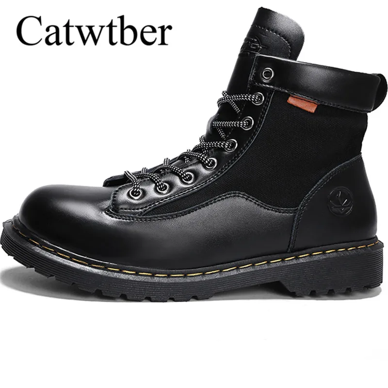 

Catwtber Vintage British Style Leather Men'S Outdoor Fashion Chelsea Ankle Boots Round Toe Riding Man Work High-Top Shoes Hombre