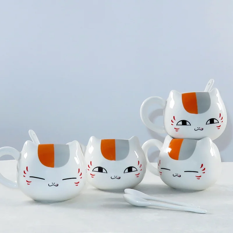 

Creative Natsume's Book of Friends Nyanko Sensei Cafe Face Cute Catroon Ceramic White Cat Belly Tea Cup Pottery Mug Gift