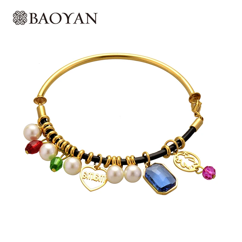 

BoaYan stainless Gold and Silver Handmade Pearl Bracelet For Women Mama Little Girl Colorful Crystal Bangle Bracelet For WomenN0