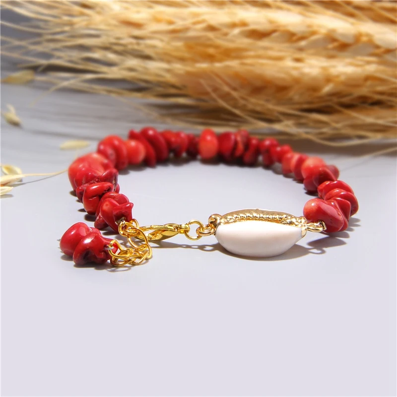 Cowrie Shell Bracelet Natural Stone Chips Crystal Seashell Hand Chain Bracelet for Women Femme Beach Jewelry Bohemian