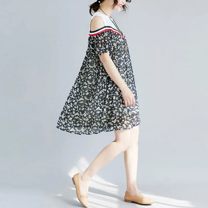 Willstage летнее шифоновое платье Oversize с коротким рукавом открытыми плечами Большие
