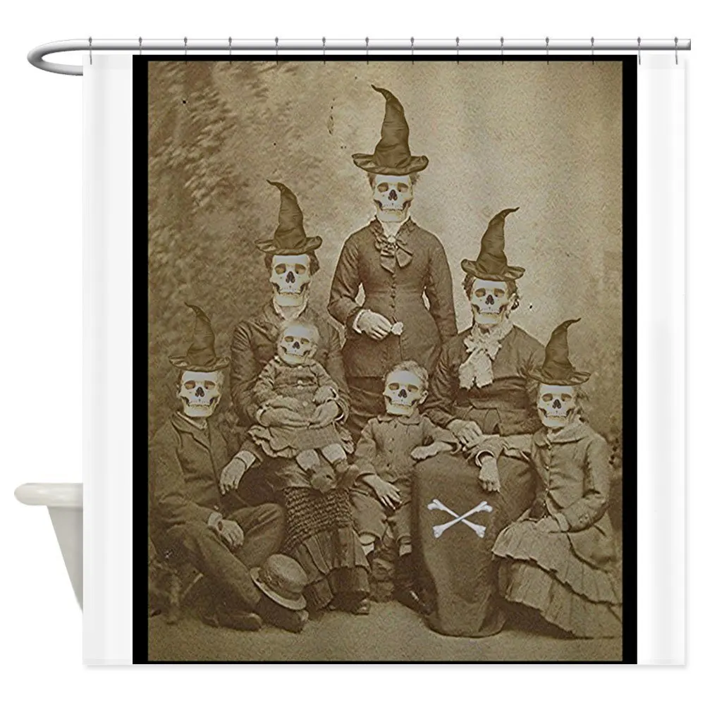 

Victorian Skeleton Family Goth Dark Altered Art Sh Decorative Fabric Shower Curtain Set Non-Slip Bathroom Mats Home Room Doormat