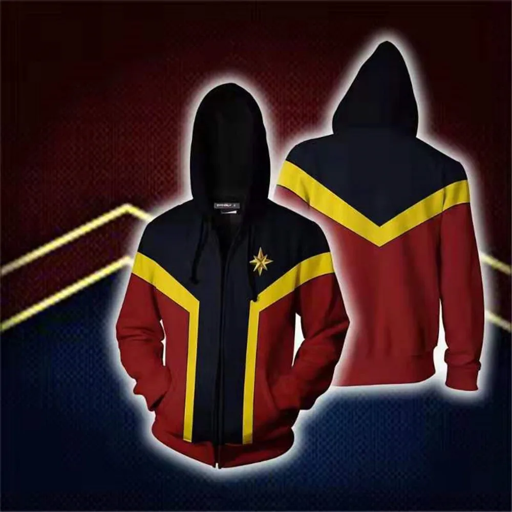 Captain Marvel Hoodie Avengers: Endgame Carol Danvers Sweatshirts Jacket Cosplay Costume Halloween Men Woman Top Captain Marvel Hoodie Avengers: Endgame Carol Danvers Sweatshirts Jacket Cosplay Costume Halloween Men Woman Top
