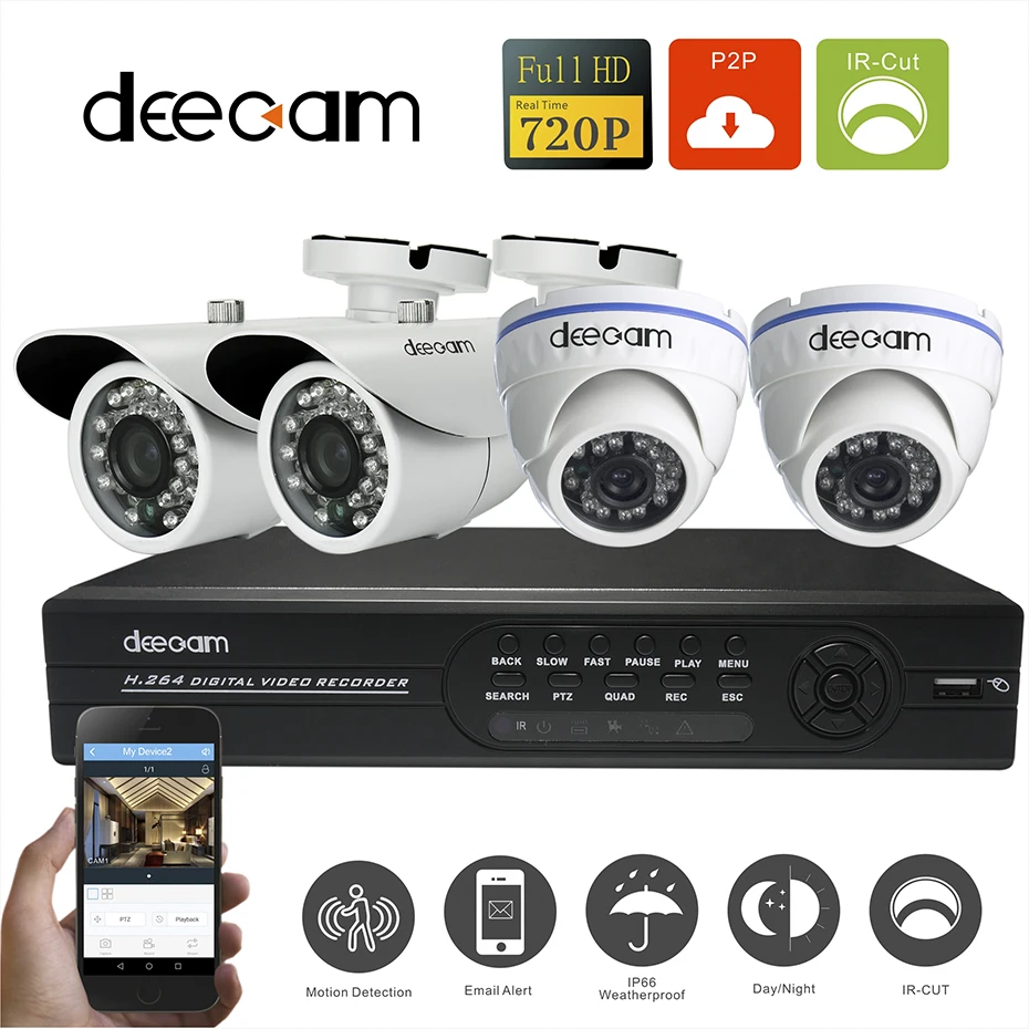 Deecam CCTV Camera DVR Home Security Camera System 4CH CCTV System 720P HDMI AHD 1200TVL IR Outdoor Surveillance System Kit Set