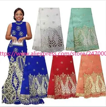 

LJ17K5yards African George Lace fabric French tulle lace one set yellow silk velvet Material for Nigerian wedding dress