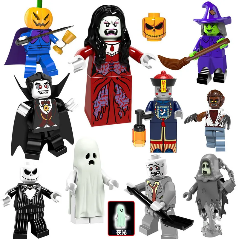 

Skeleton Witch Zombie Ghosts Series Pumpkin Man Mini Figure Building Blocks Toys Legoings Halloween Christmas Super Hero Cosplay