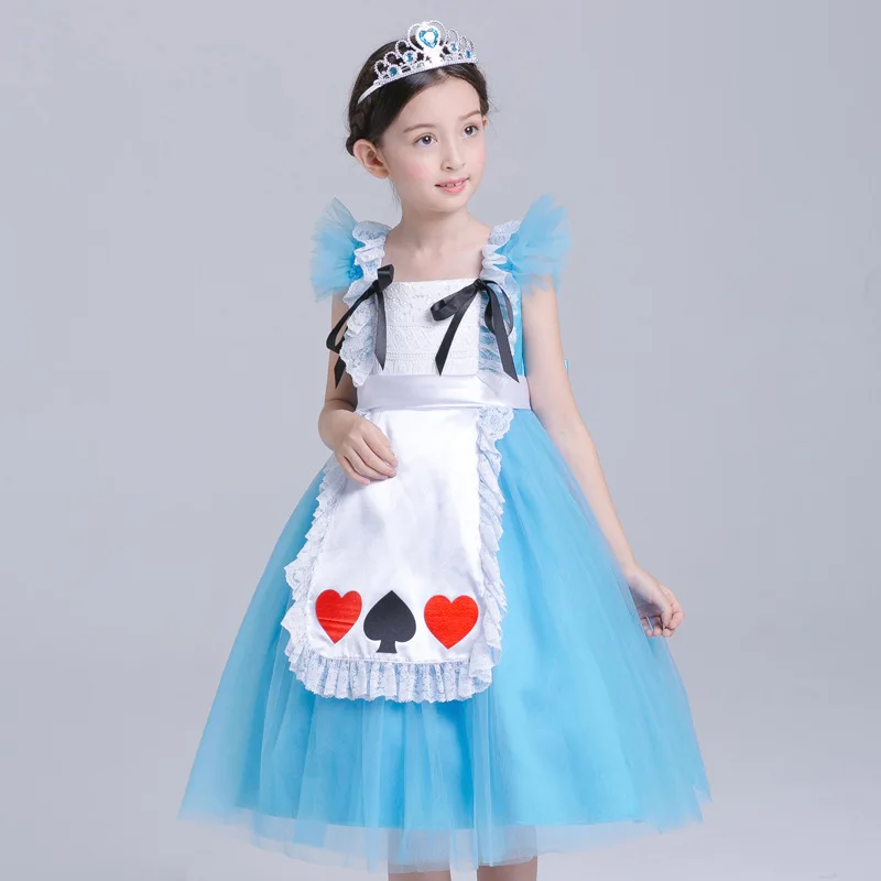 Детская одежда для девочек с оформлением в стиле «Алиса в платье из «страны чудес» на шнуровке, детские платья-пачки для дня рождения праздничное платье Рождественские костюмы, косплей платье для конкурса