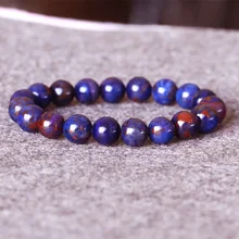 Южно-Африканская Высококачественная натуральная фиолетовая синяя Эластичная отделка браслета Sugilite с большими бусинами 10 мм 05021