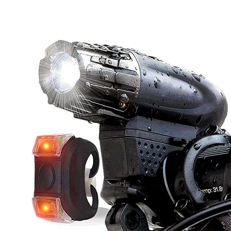 

USB Rechargeable Bike Light Set Powerful Lumens Bicycle Headlight Free Tail Light Front and Back Rear Lights