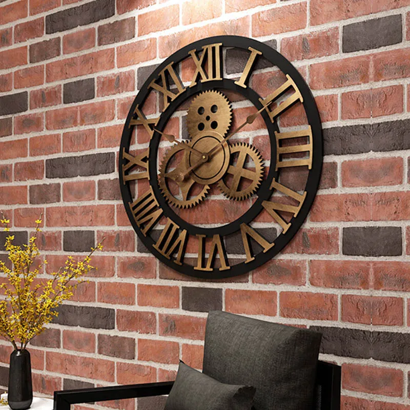 

20 inches Wall clock 3D retro rustic decorative luxury art big gear wooden vintage large Handmade Oversized wall clock for gift