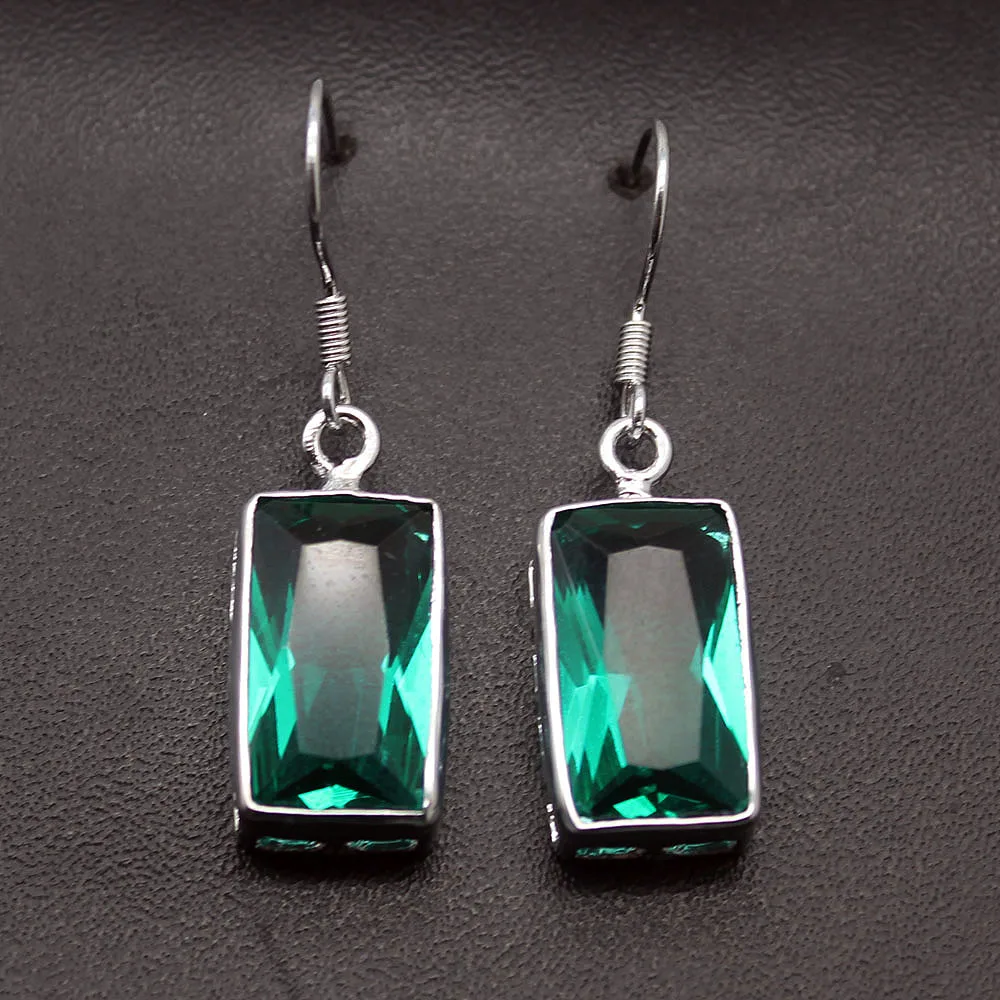 

Big Promotion Free Shipping Natural Green Topaz925 Sterling Silver Drop Earrings For Women 1 1/4 Inch TK09