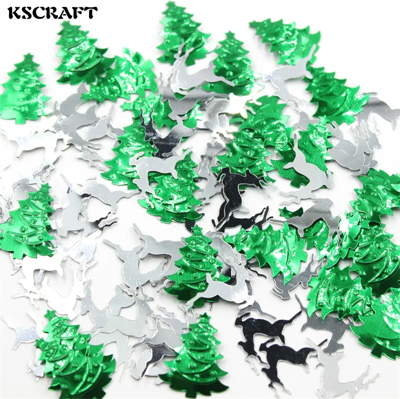 Kscплот зеленая Рождественская елка и серебро Рождество в форме оленя блёстки ПВХ плоские для DIY Изготовление карточек цветная коллекция