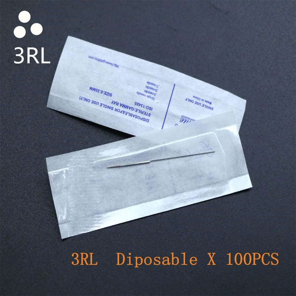 

100pcs/lot Goochie Permanent Makeup Eyebrow Machine 3RL Needles, ordinary needle For eyebrow tattoo 0.35*45mm