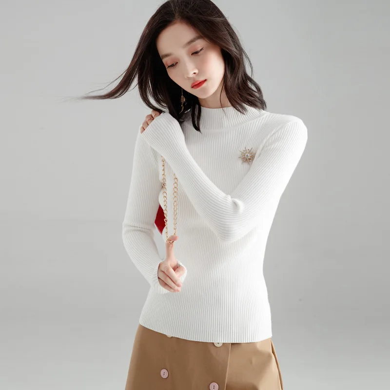 

2019 Winter Sweater Women Top Slim Fit Stand Collar Thick Bottoming Shirt Womens Sueter Mujer Woman Clothes RWC185032